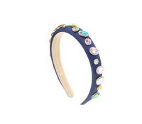 Navy Satin Thin Jeweled Padded Headband