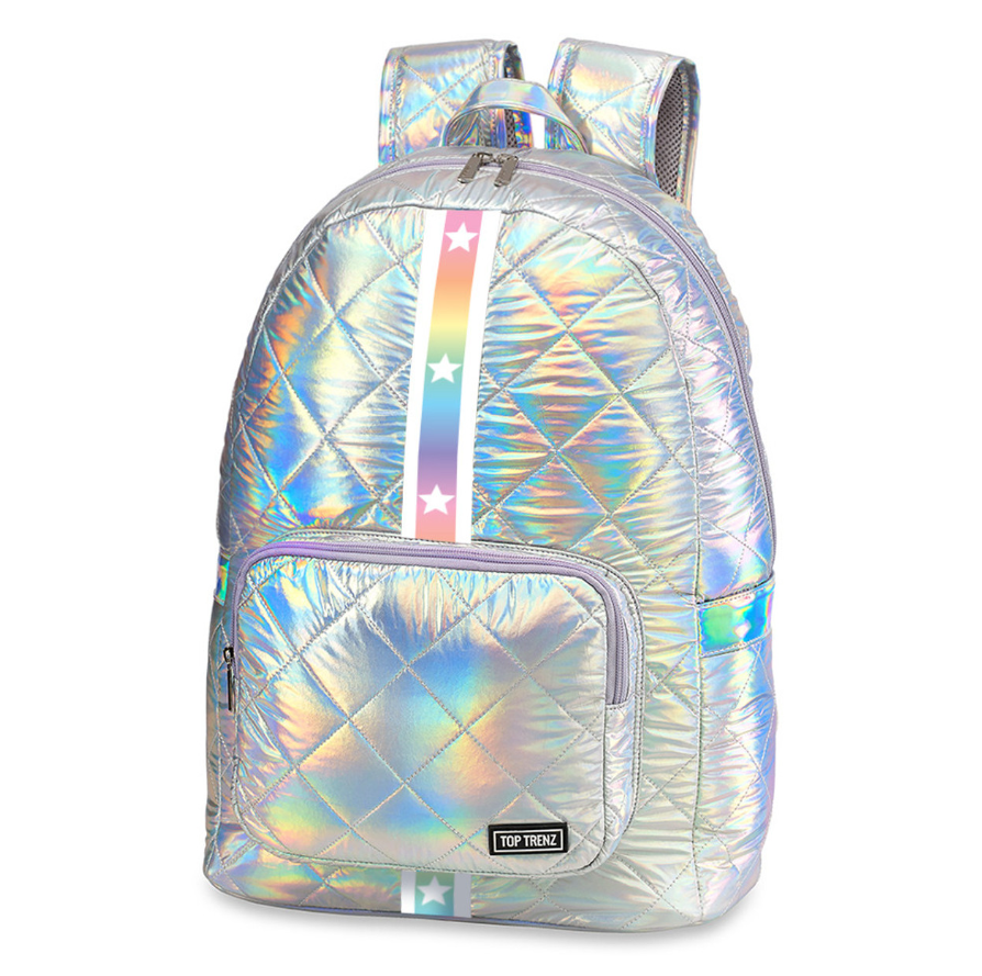 Iridescent Gradient Star Diamond Stitch Puffer Backpack