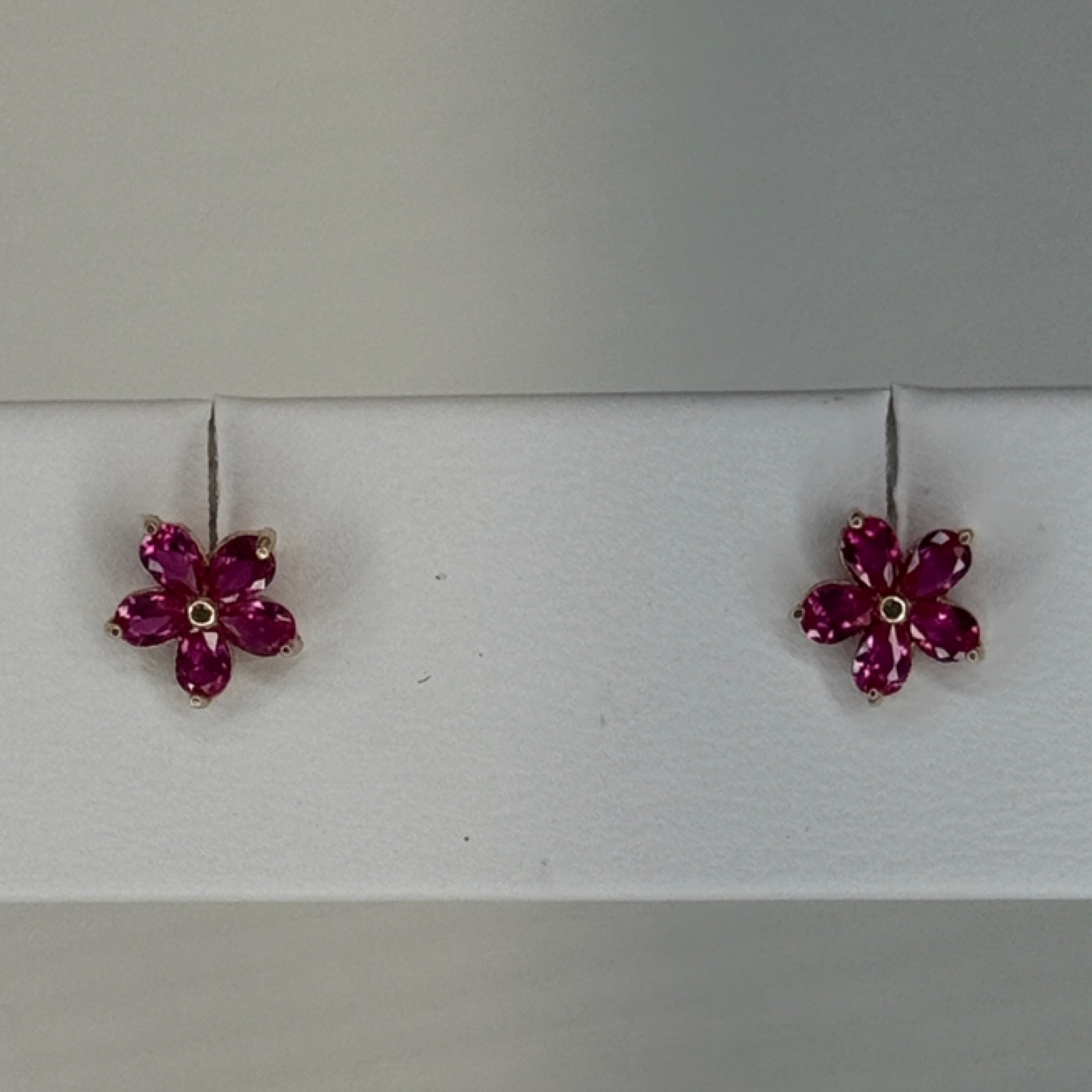 Hot Pink Flower Stone Earring Set