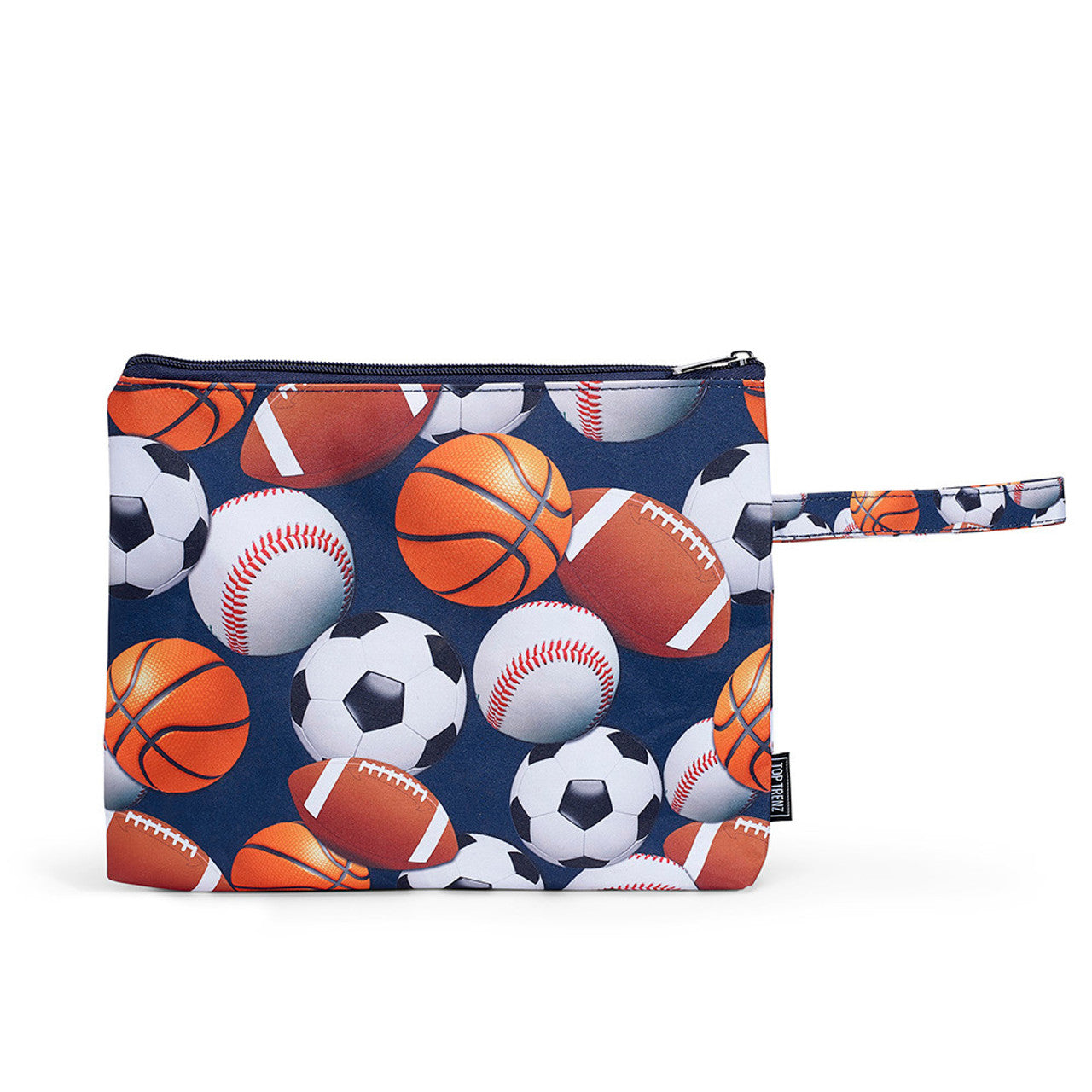 Navy Sports Print Canvas Pouch