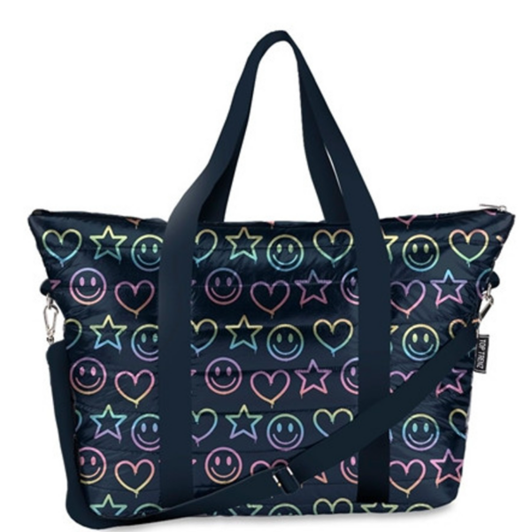 Navy Drip Heart Puffer Tote