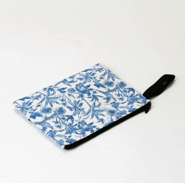 Toile Blue Oversized Wristlet Pouch