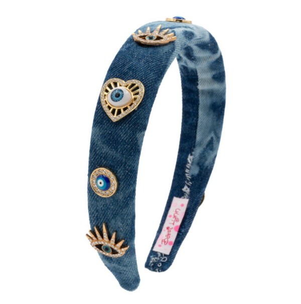 Evil Eye Charm on Denim Headband